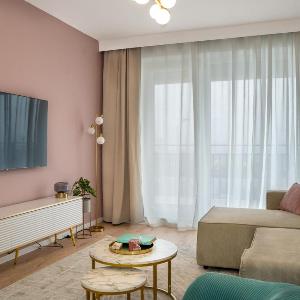 Cozy CityScape Blush Pink Cozy modern apt