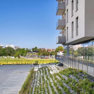 Black and Yellow Apartment in Rzeszów Close to the River with Air Conditioned Living Room by Noclegi Renters