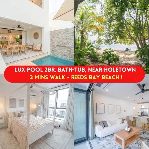 Stylish NEW 2BR Villa with Pool Walk to Beach