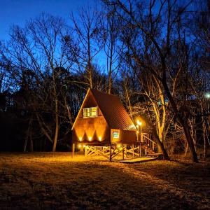 Walnut A Frame TreeHouse with Hammock on Farm and Large Community Barn