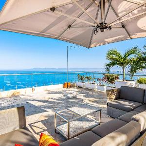 Elegant hillside villa with panoramic views pool hot tub & luxe interiors